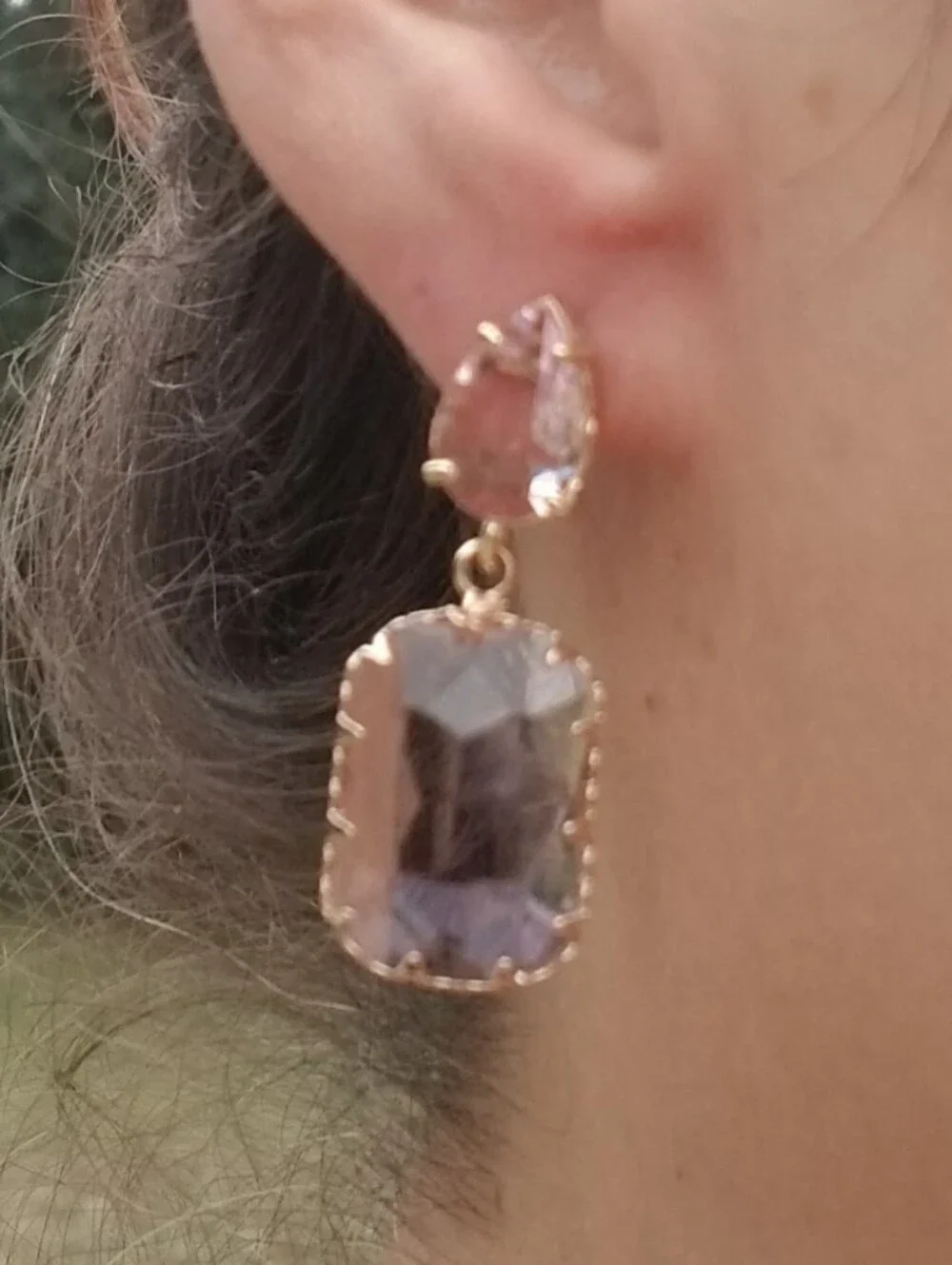 14k Gold Pink Tourmaline Stud Earrings, Rectangular Tourmaline Dangle Earrings
